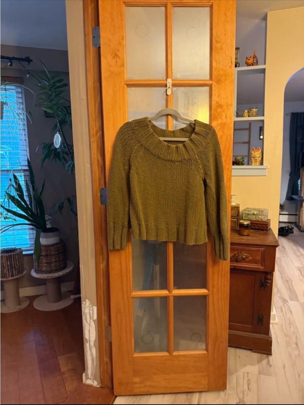 Free People Olive Green Crewneck Knit Sweater